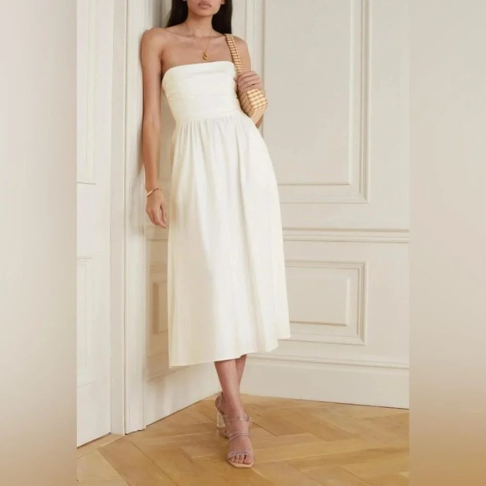 Reformation Lissa Cotton Midi Dress White Ivory Removable Strap | US 2 UK 6 - Picture 5 of 14